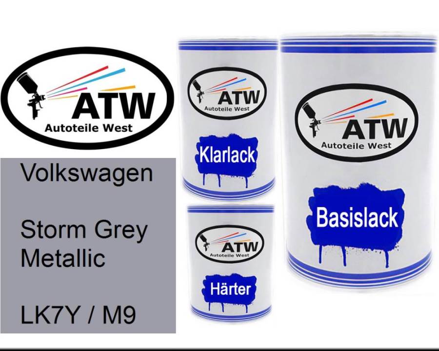 Volkswagen, Storm Grey Metallic, LK7Y / M9: 500ml Lackdose + 500ml Klarlack + 250ml Härter - Set, von ATW Autoteile West.